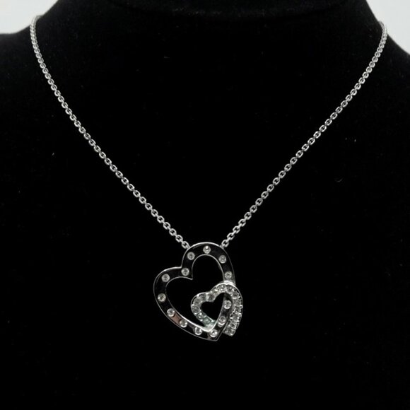 SWAROVSKI Swan Signed Clear Crystal INTERLOCKED HEARTS Pendant Necklace - Picture 2 of 5